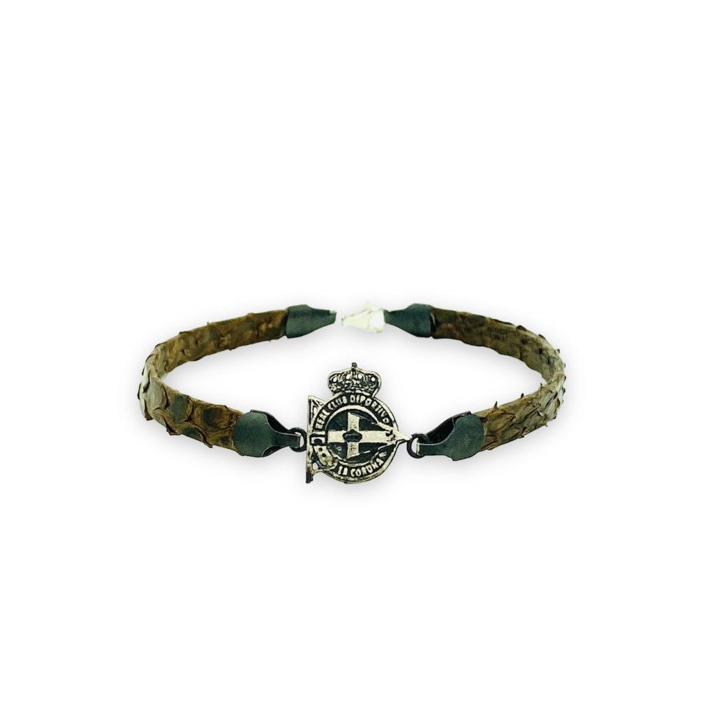 PULSERA DE PIEL DE PITON Y PLATA ENVEJECIDA - Unico