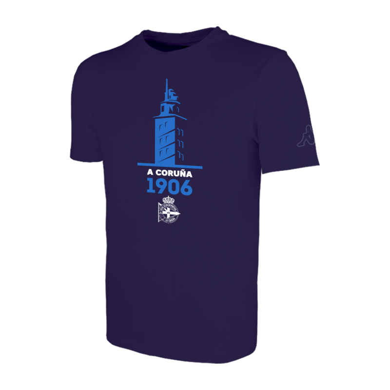 camiseta-deportivo-de-la-coruña-camiseta-torre-hercules-azul-marino-escudo-dépor-camisetas-JUNIOR-manga-corta-algodon