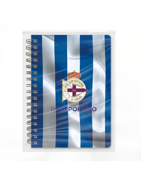 cuadero-deportivo-de-la-coruña-tamaño-a6-cuadritos-bandera-ondeando-dépor-cuadernos-cuadritos-material-escolar-depor