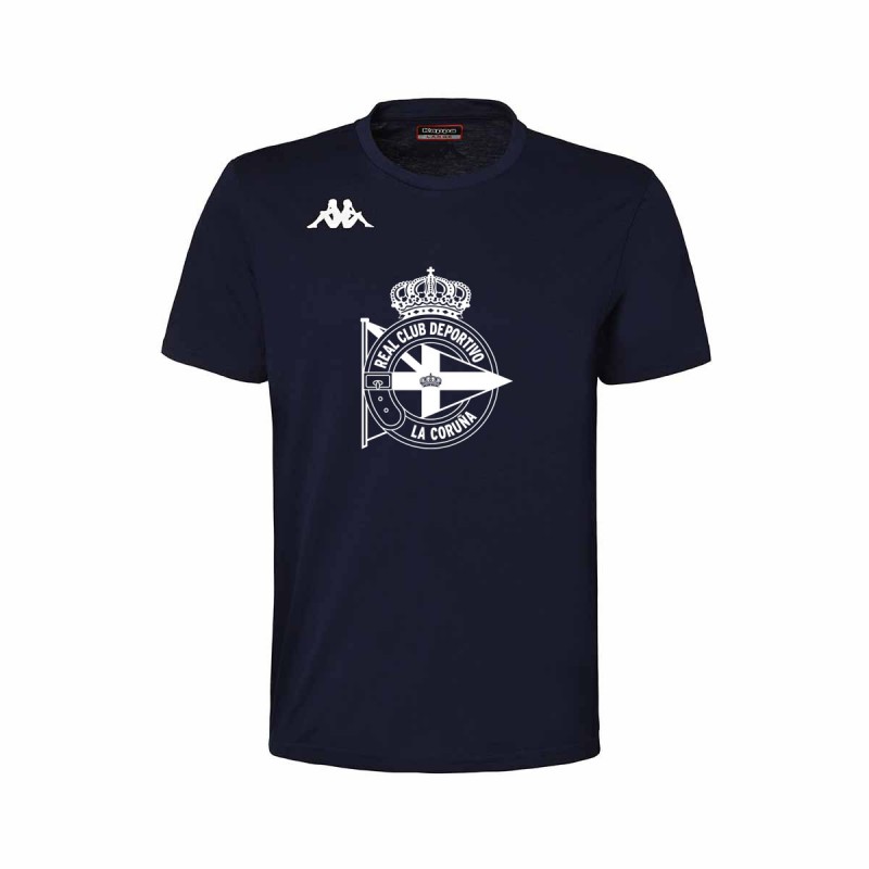 T-shirt-ADULT-deportivo-de-la-coruña-navy-blue-shield-depor-white-chest-cotton-short-sleeve-brizzo-kappa