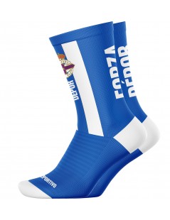 Technical-sports-socks-of-la-coruña-white-blue-shield-FORZA-DEPOR-compressive-breathable-sports-socks